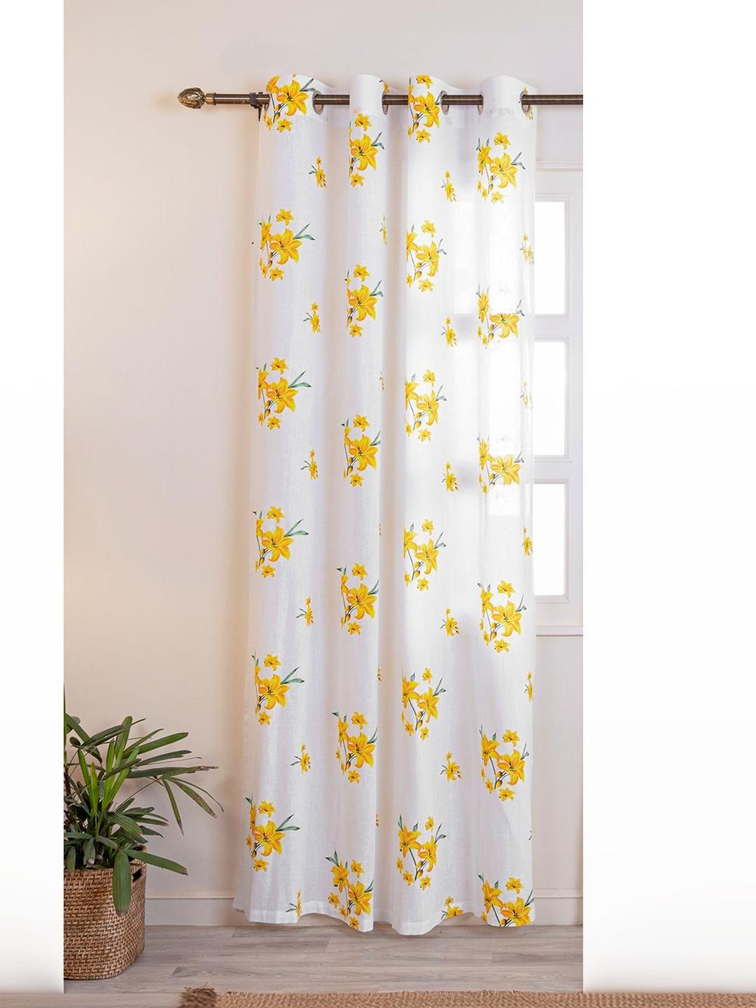 Buy HOMEMONDE Yellow 1 Piece Floral Cotton Single Sheer Door Regular - - Home for Unisex