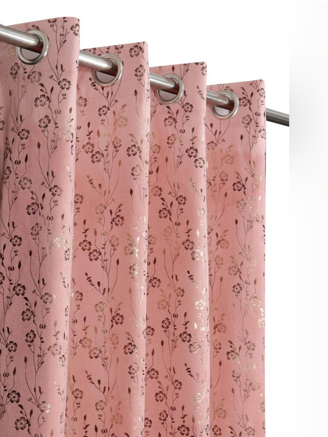 Buy Galaxy Home Decor Pink & Gold Toned 2 Pieces Printed Velvet Room Darkening Door Curtains - - Home for Unisex