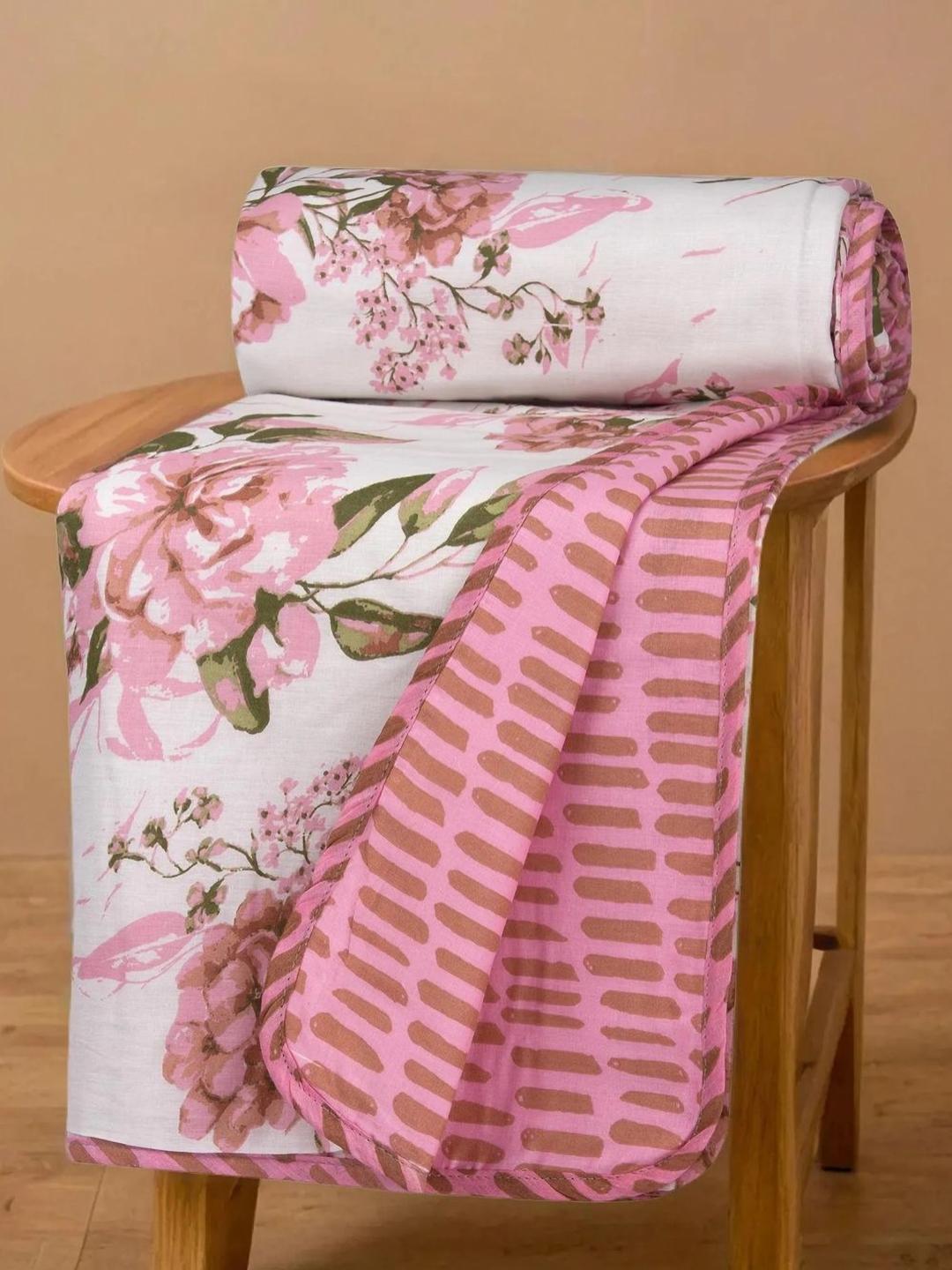 Buy Huesland Pink & White Floral Printed Pure Cotton AC Room Reversible Double Bed Dohar - - Home for Unisex