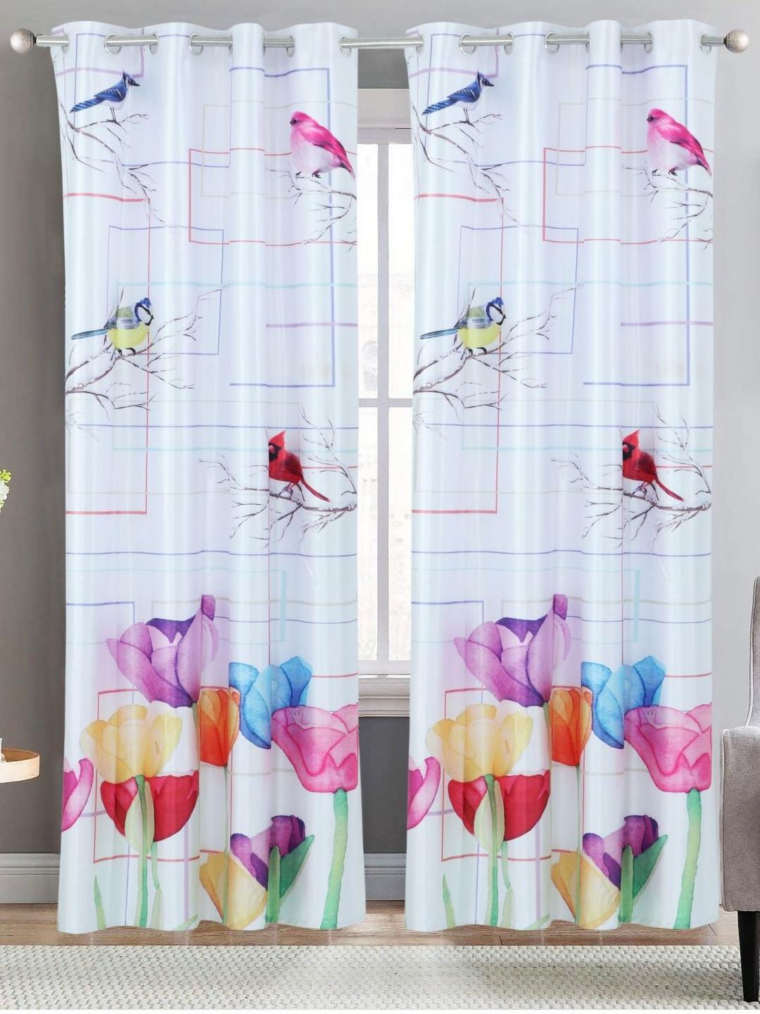 Buy Aura White & Pink Set Of 2 Floral Long Door Curtain -  - Home for Unisex