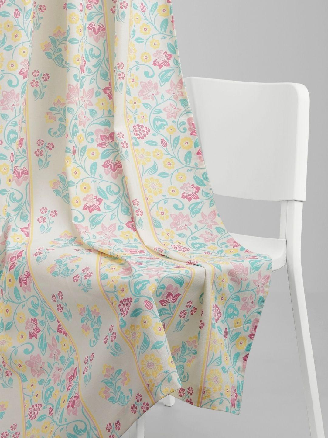 Buy Haus & Kinder White & Pink Set Of 2 Floral Room Darkening Door Curtain - - Home for Unisex