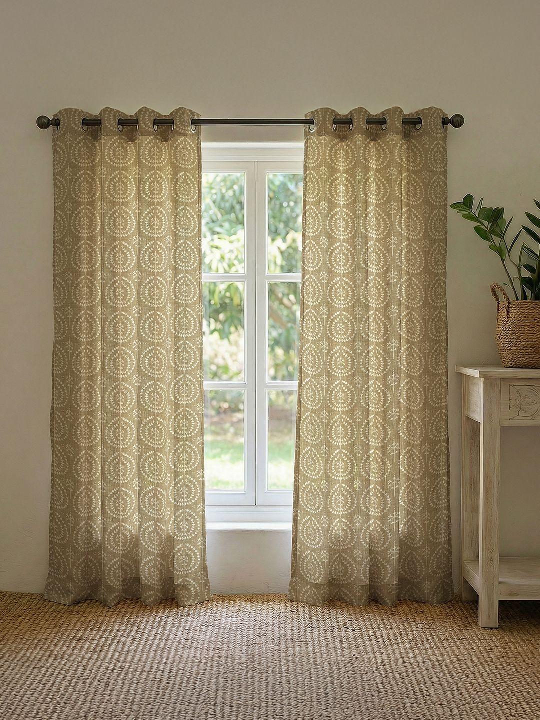 Buy URBAN SPACE Set Of 2 Floral Cotton Eyelet Long Door Curtains - - Home for Unisex