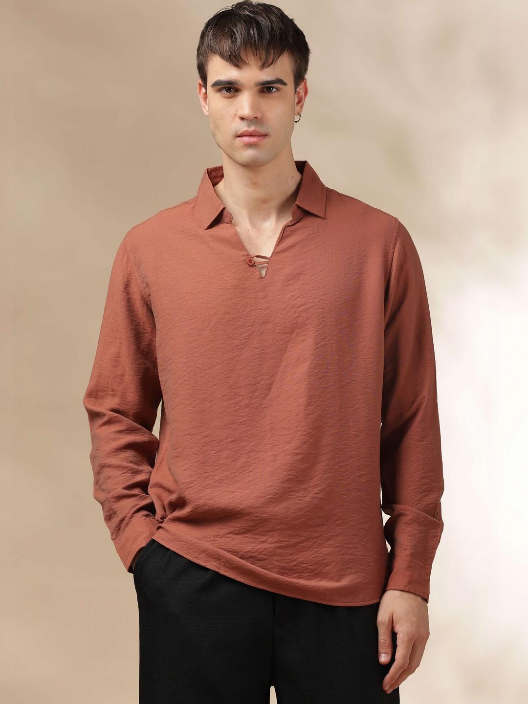 HE SPOKE Men Solid Smart Casual Nylon Blend Breathable Shirt