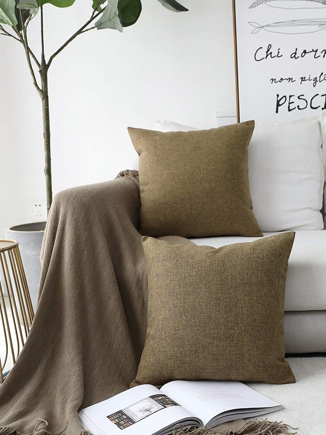 Buy Khooti Brown Set Of 2 Square Cushion Covers - - Home for Unisex