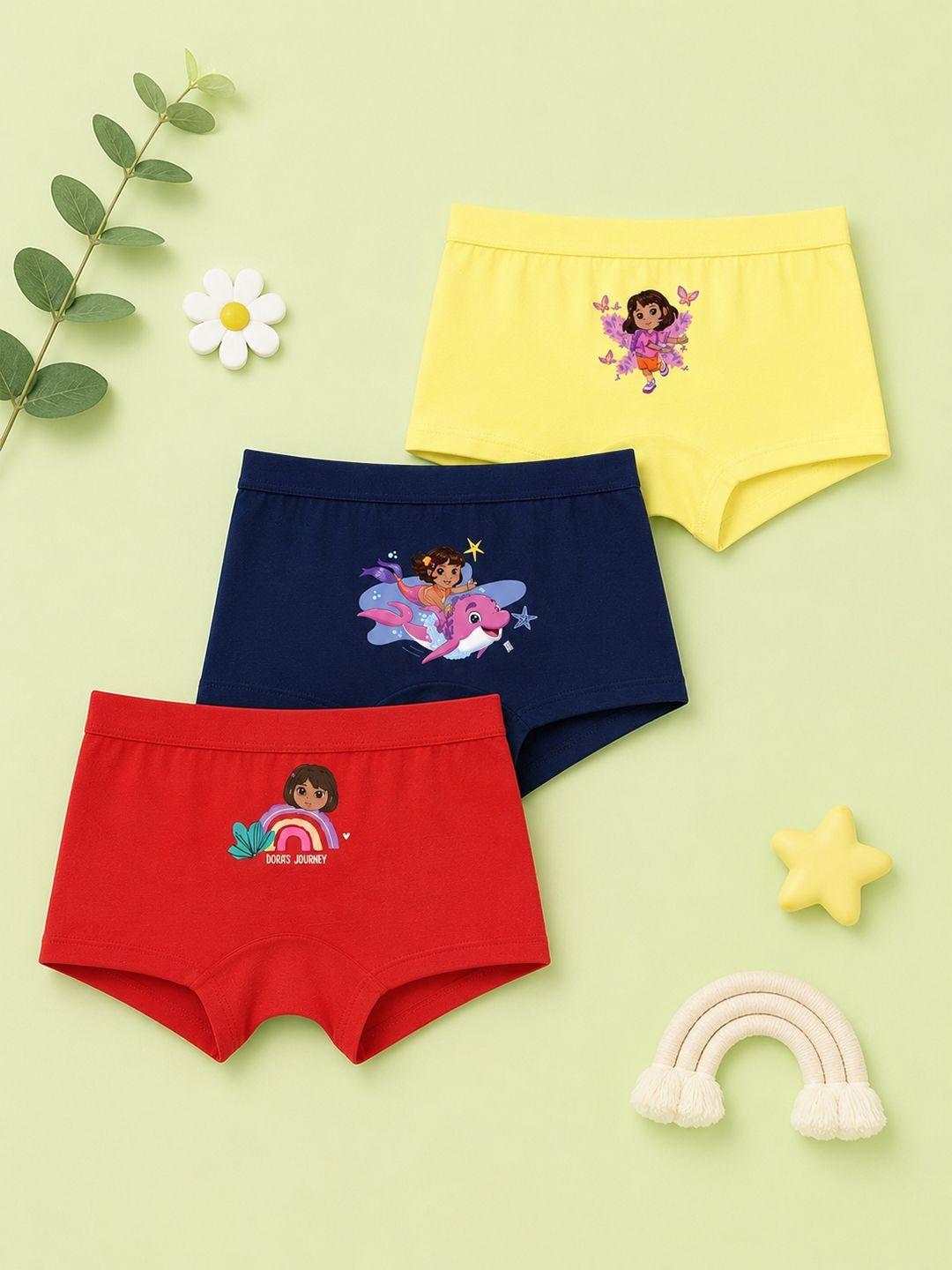 Buy Button Bear Girls Pack Of 3 Cotton Dora Printed Panties With Inner Elasticated Waistband - - Apparel for Girls