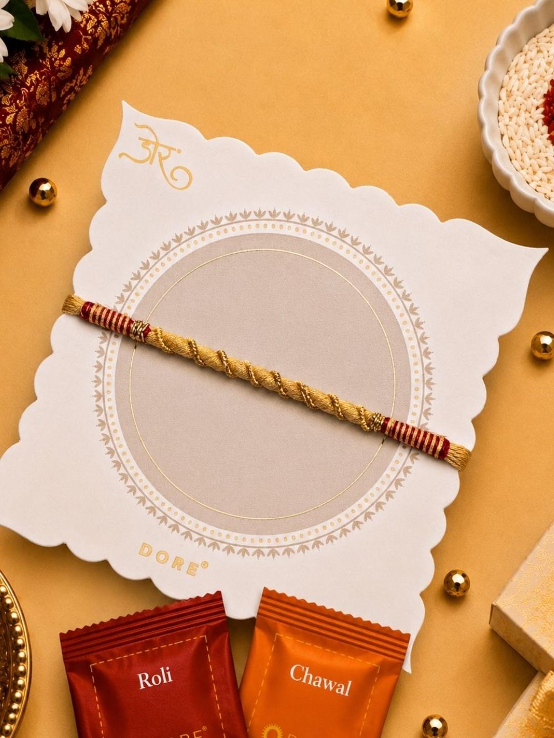 Buy Dore Traditional Golden Zari Mauli Rakhi With Roli Chawal For Brother - - Accessories for Unisex