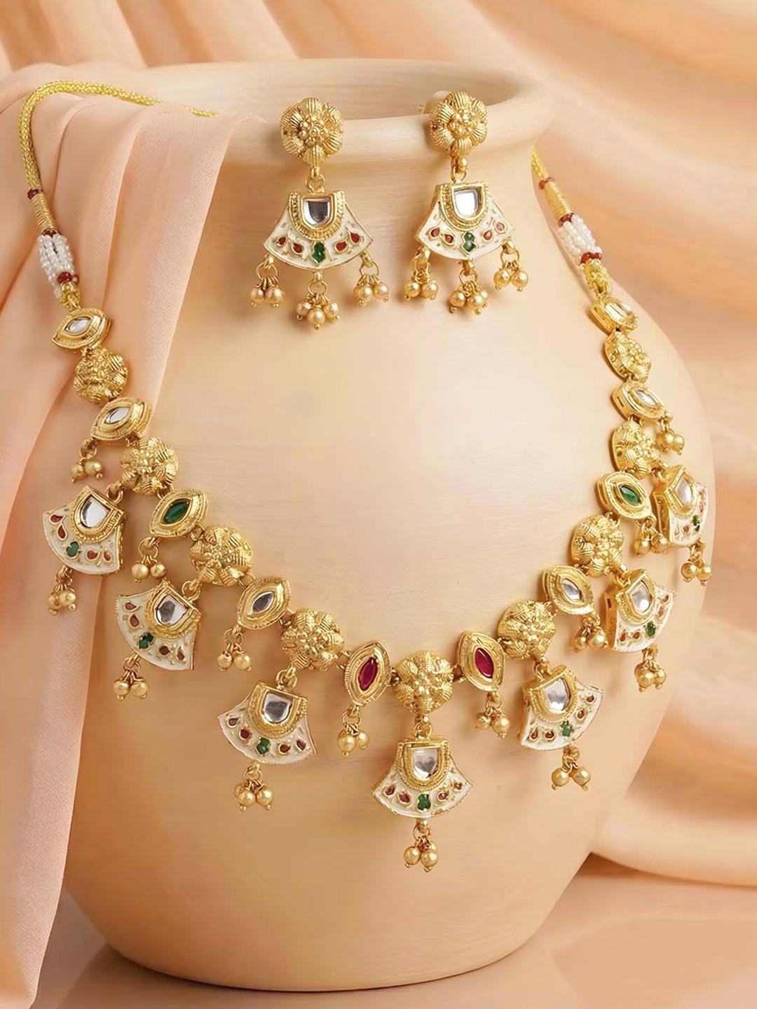 Buy ADIVA Gold Plated Green & Ruby Stone Peacock Motif Traditional Statement Jewellery Set - - Accessories for Women