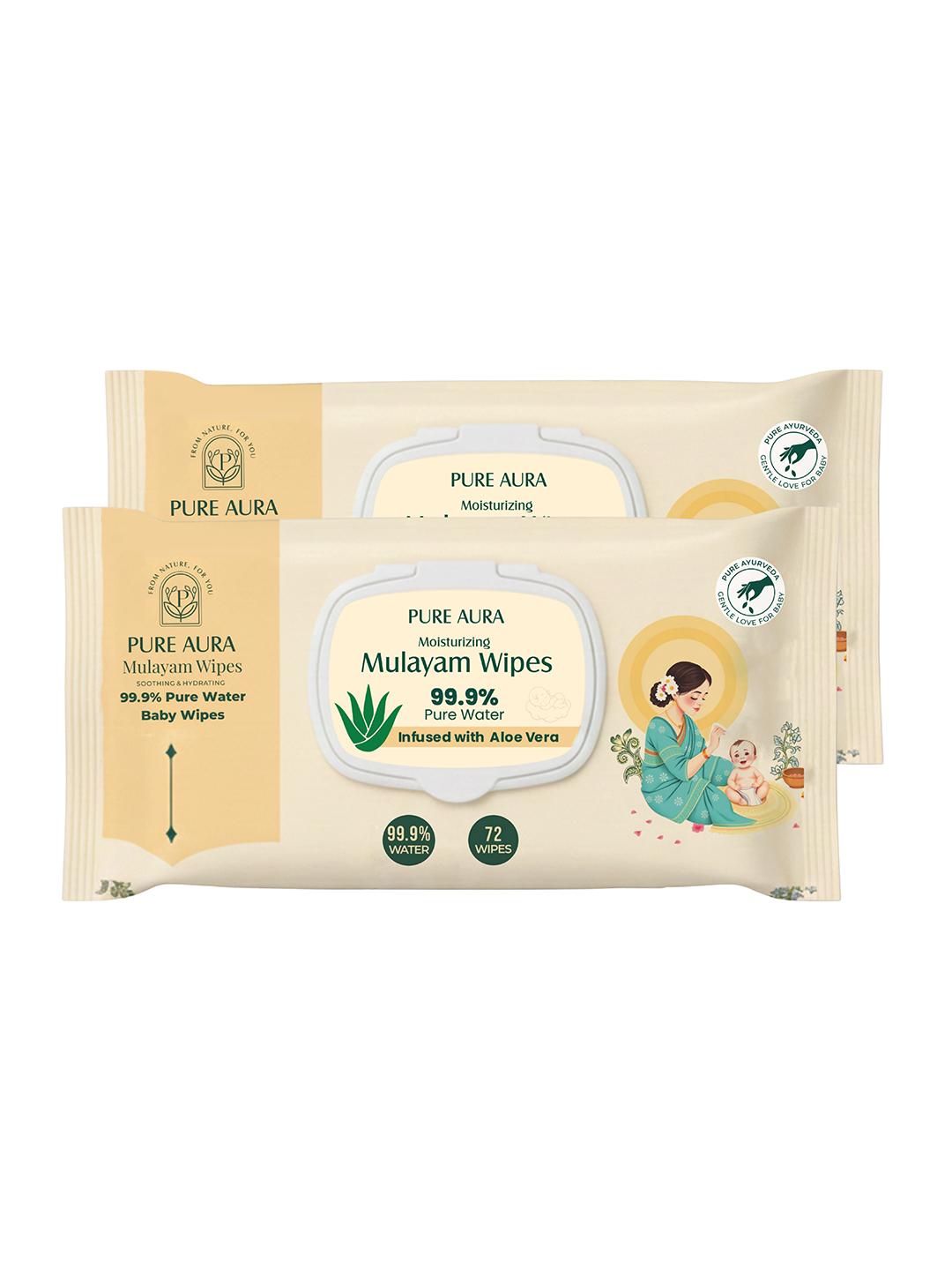 Buy Pure Aura Set Of 2 Mulayam Baby Wipes   72 Pcs Each -  - Personal Care for Unisex Kids