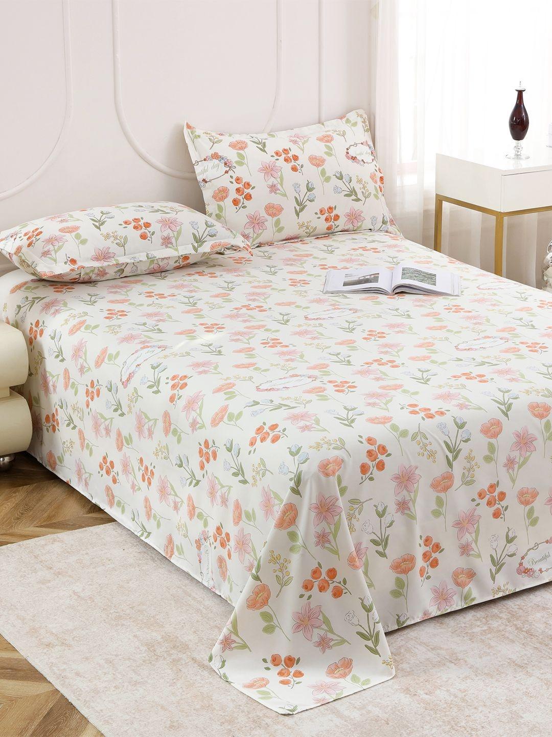 Buy Story@home White & Multicoloured Floral 160 TC Bedsheet With 2 Pillow Covers - - Home for Unisex