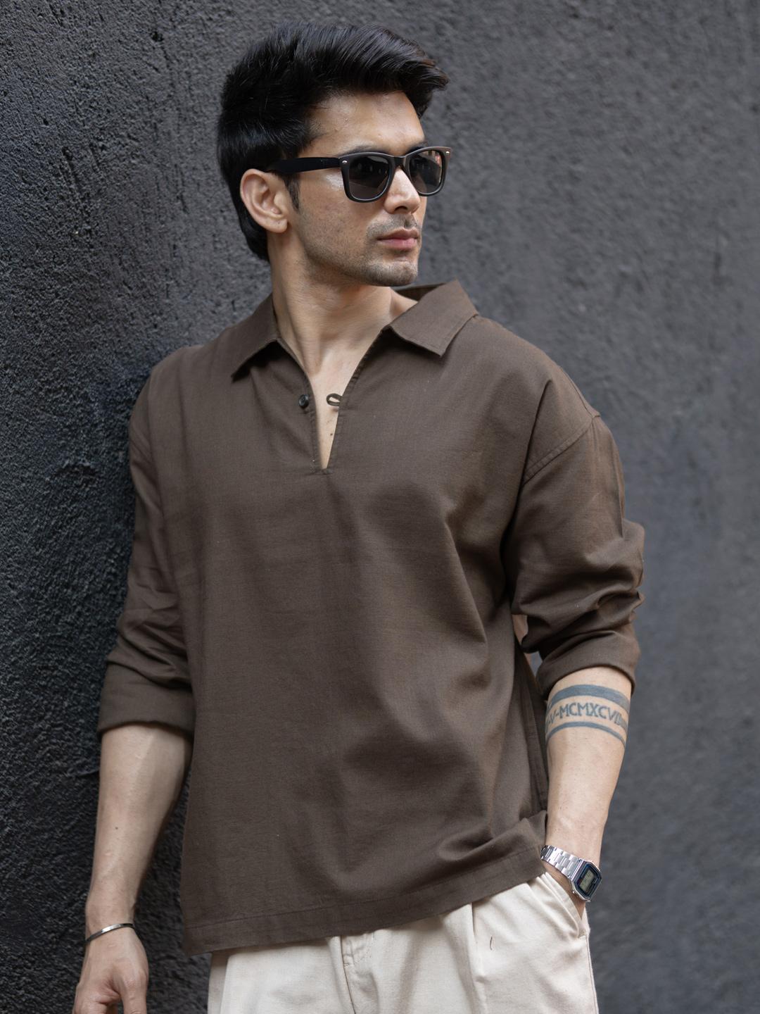 Powerlook Spread Collar Cotton Casual Shirt