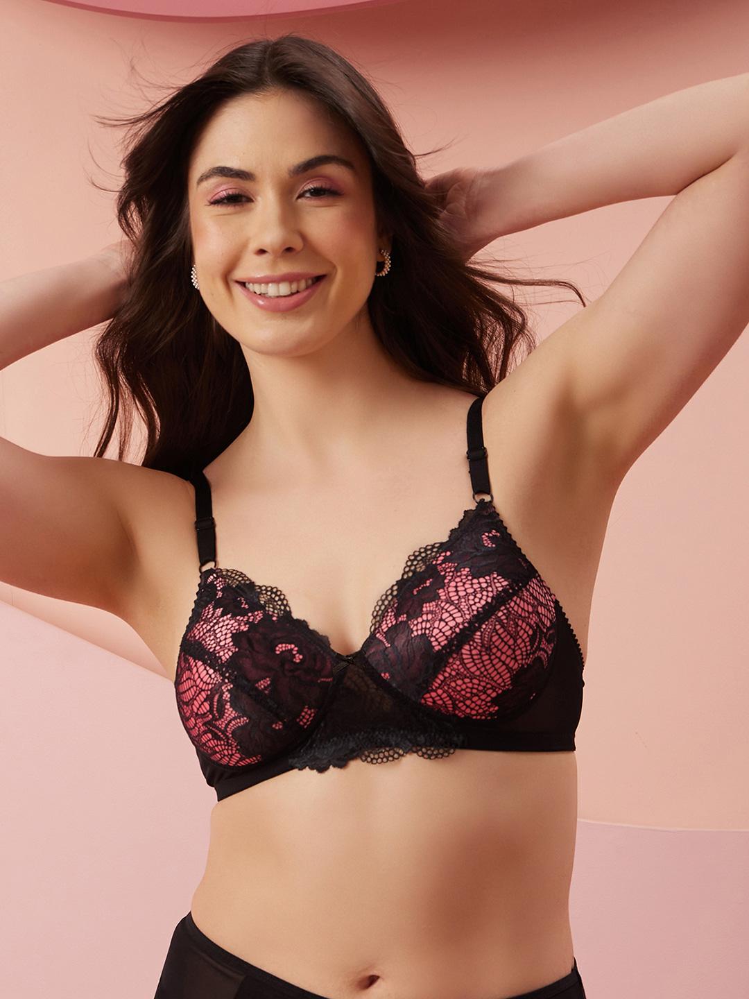 Buy Clovia Black & Maroon Lace Non Wired Lightly Padded Everyday Bra BR1944A13 - - Apparel for Women