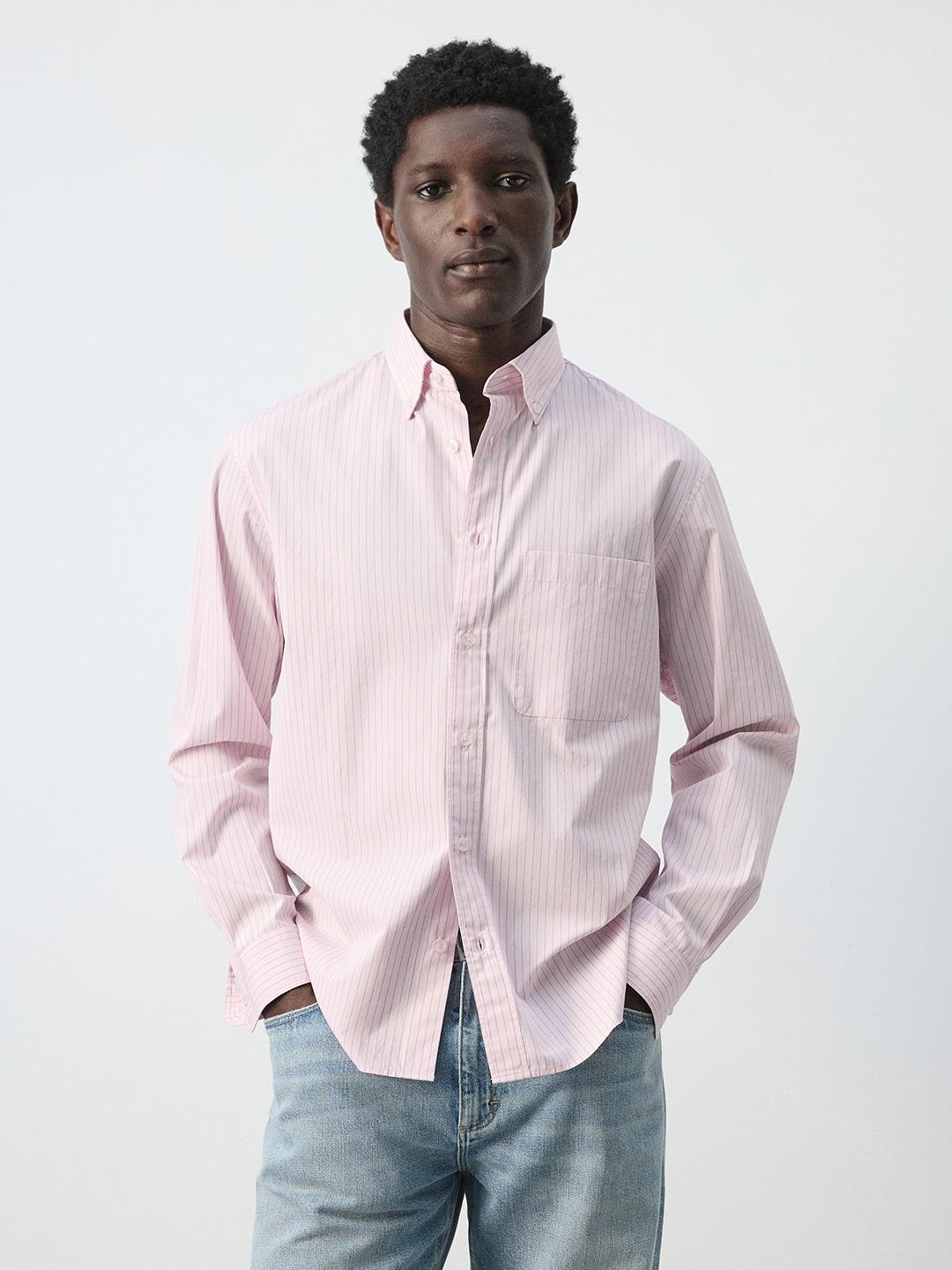 MANGO MAN Relaxed Fit Striped Cotton Shirt