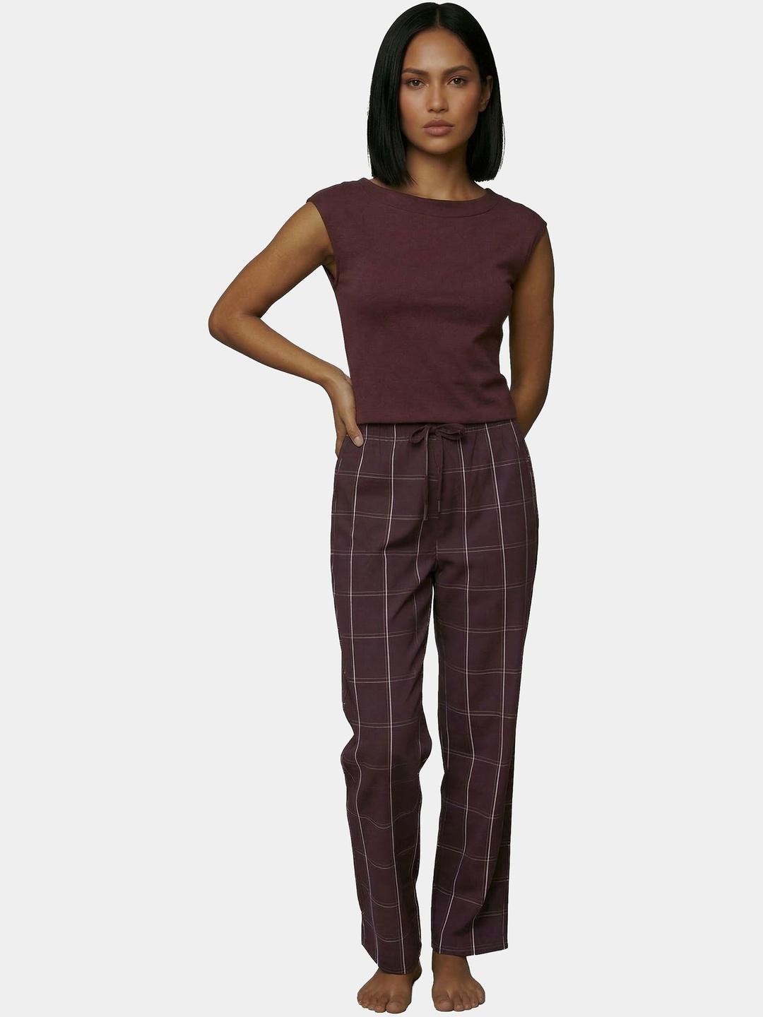 Buy Enamor Women Mid Rise Full Length Drawstring Pants Relaxed Fit Cotton E4A5 -  - Apparel for Women