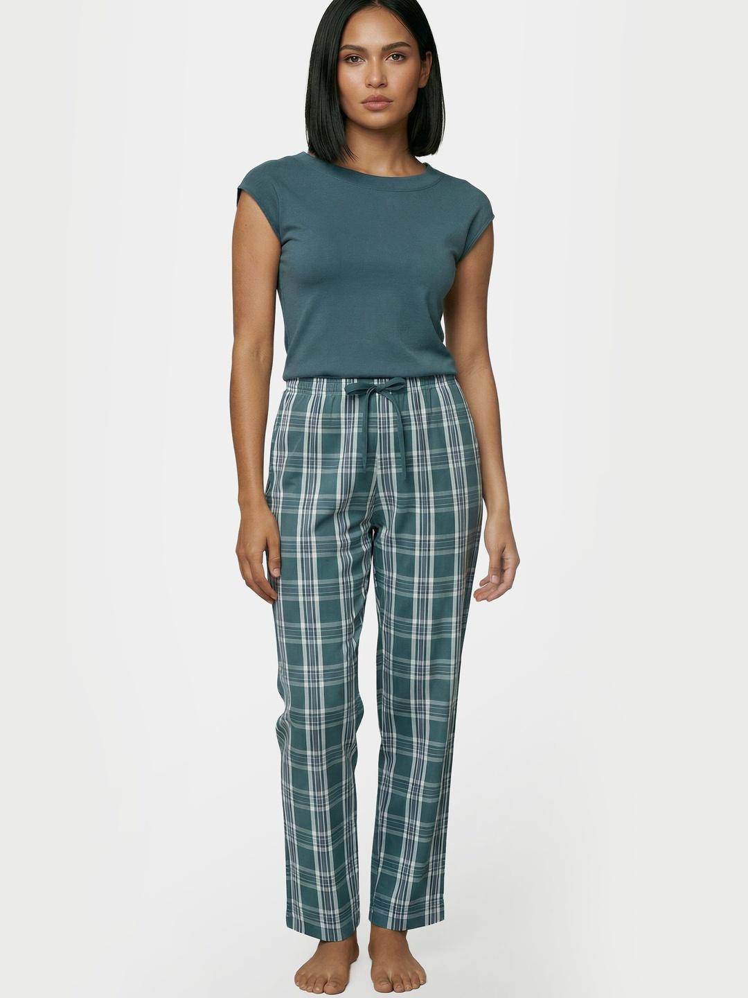 Buy Enamor Women Mid Rise Full Length Drawstring Pants Relaxed Fit Cotton E4A5 - - Apparel for Women