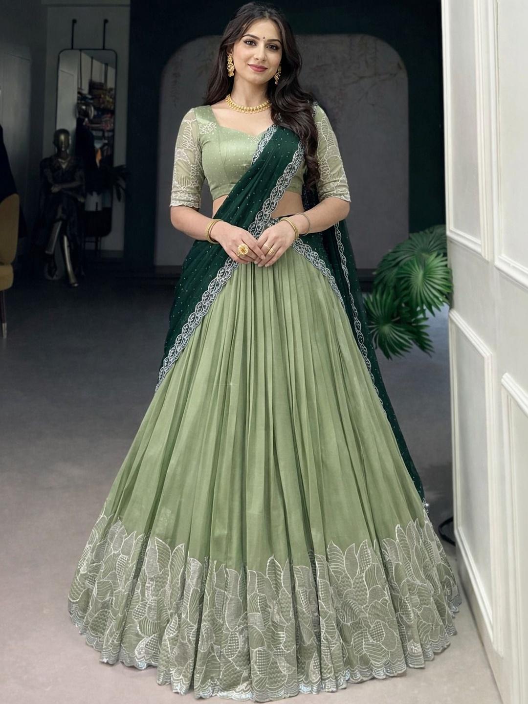 KRYSAL Embroidered Semi-Stitched Lehenga & Unstitched Blouse With Dupatta
