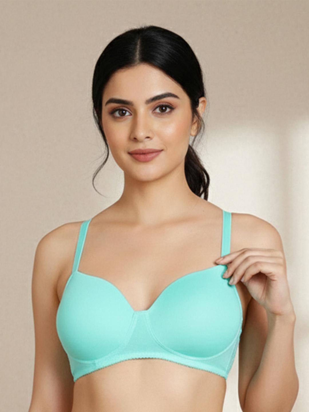 Buy Zivame Turquoise Blue Solid Non Wired Lightly Padded T Shirt Bra - - Apparel for Women