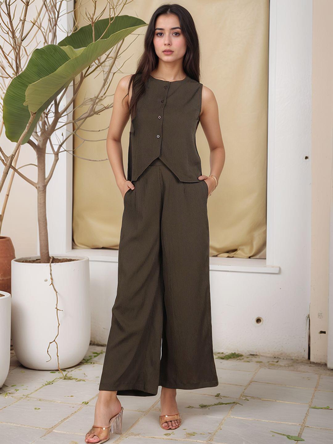 Buy Murcia Round Neck Sleeveless Waistcoat With Palazzo - - Apparel for Women