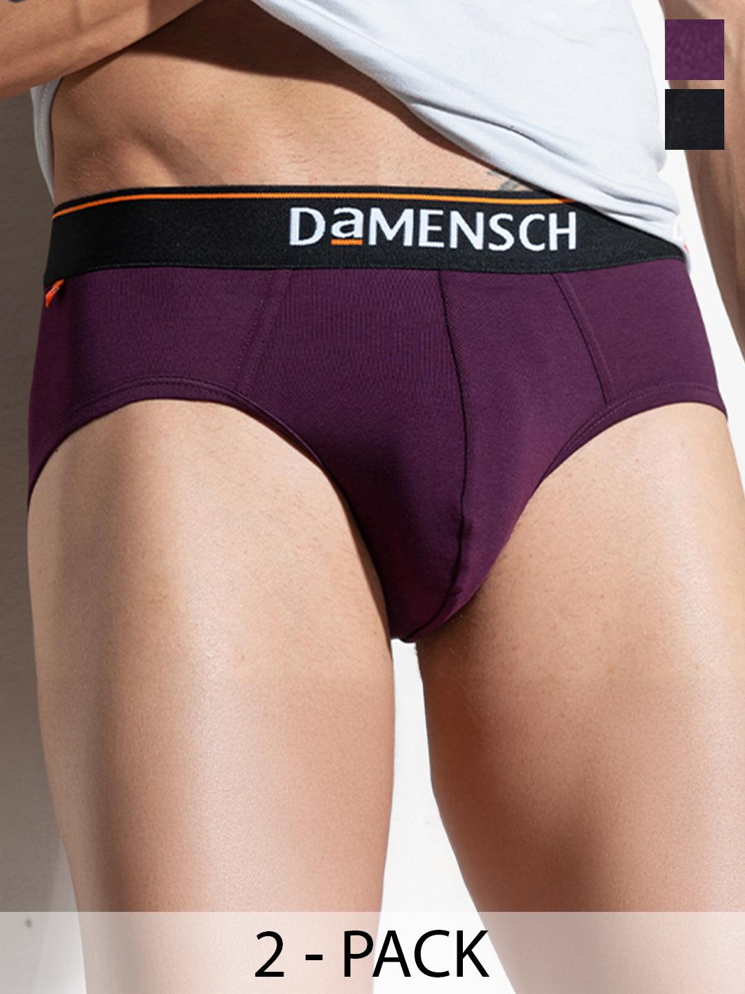 Buy DAMENSCH Men Violet & Black Pack Of 2 Solid Cotton Basic Briefs - - Apparel for Men