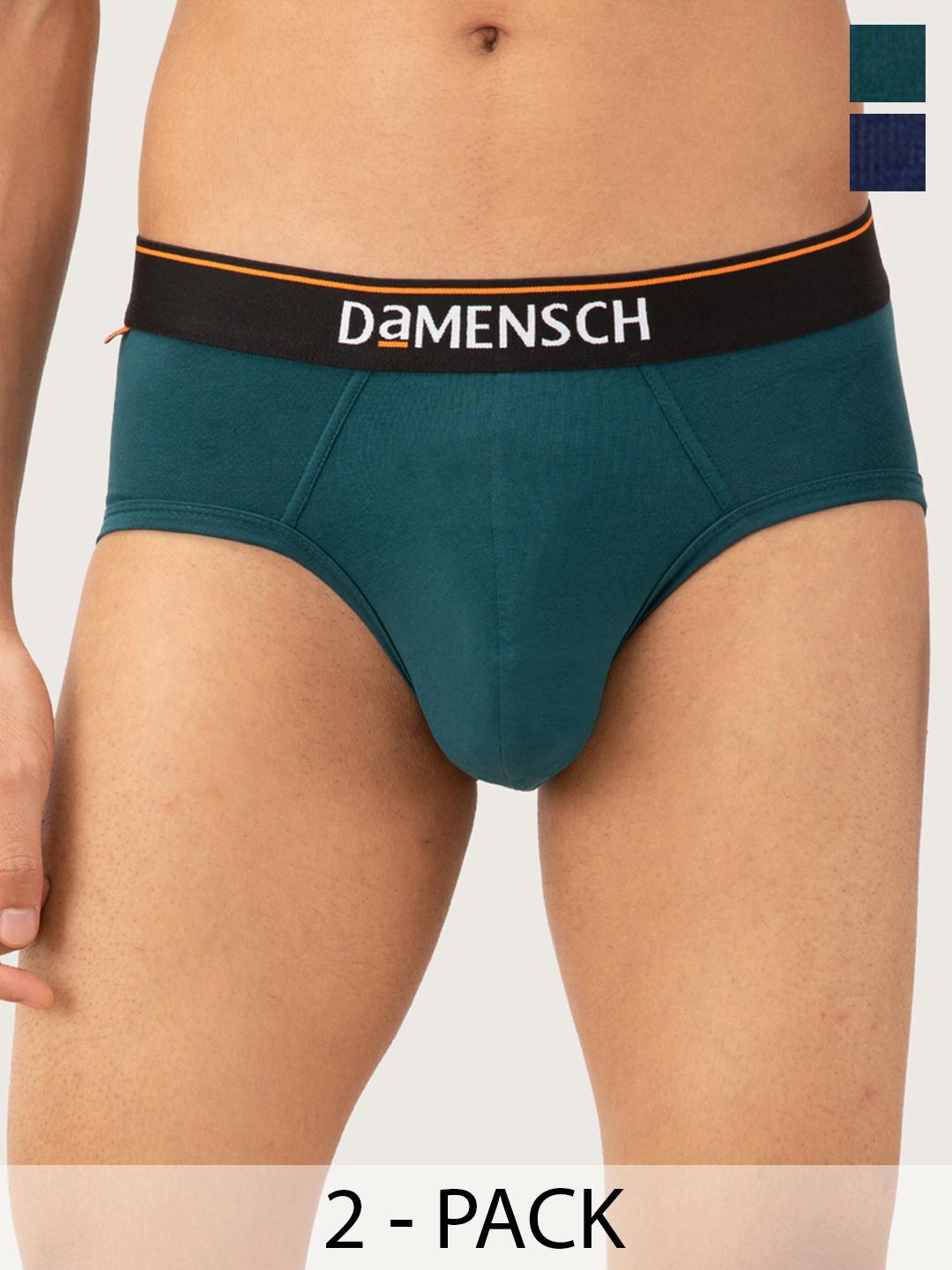 Buy DAMENSCH Men Pack Of 2 Navy Blue & Teal Solid Cotton Basic Briefs - - Apparel for Men