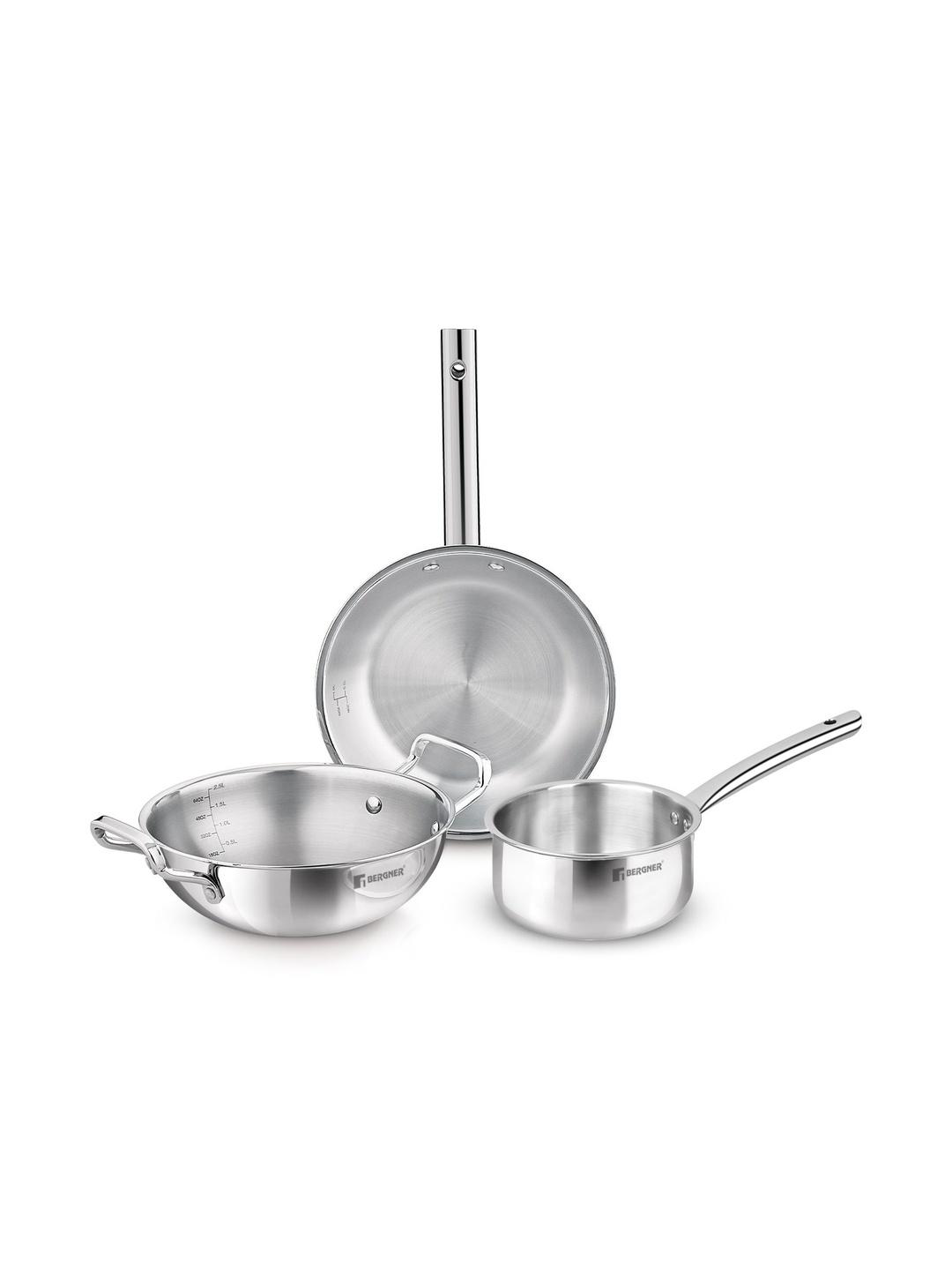 BERGNER Silver-Toned Induction Base Tri-Ply Stainless Steel Cookware S