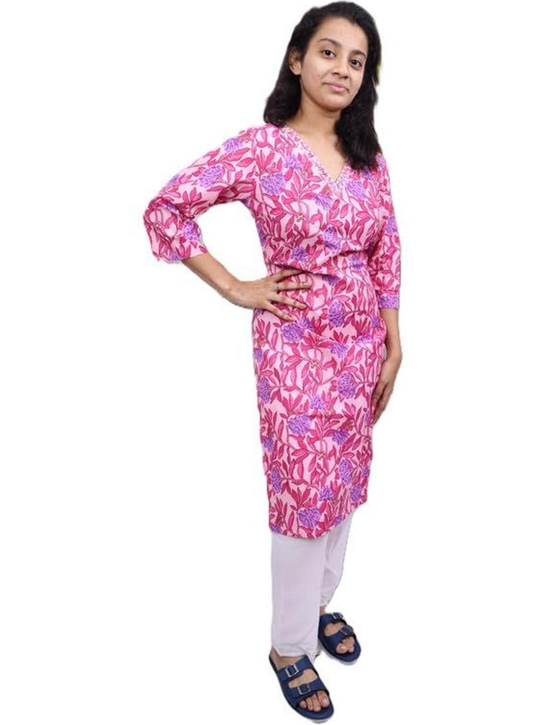 Buy Pickcell Plus Size Printed V Neck Straight Kurta - Kurtas for Women ...
