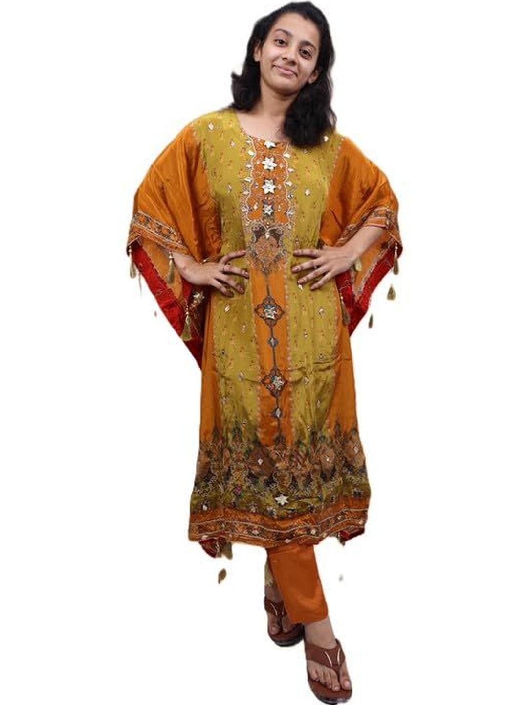 Buy Pickcell Women Embroidered Round Neck Kaftan Cotton Kurta - Kurtas ...