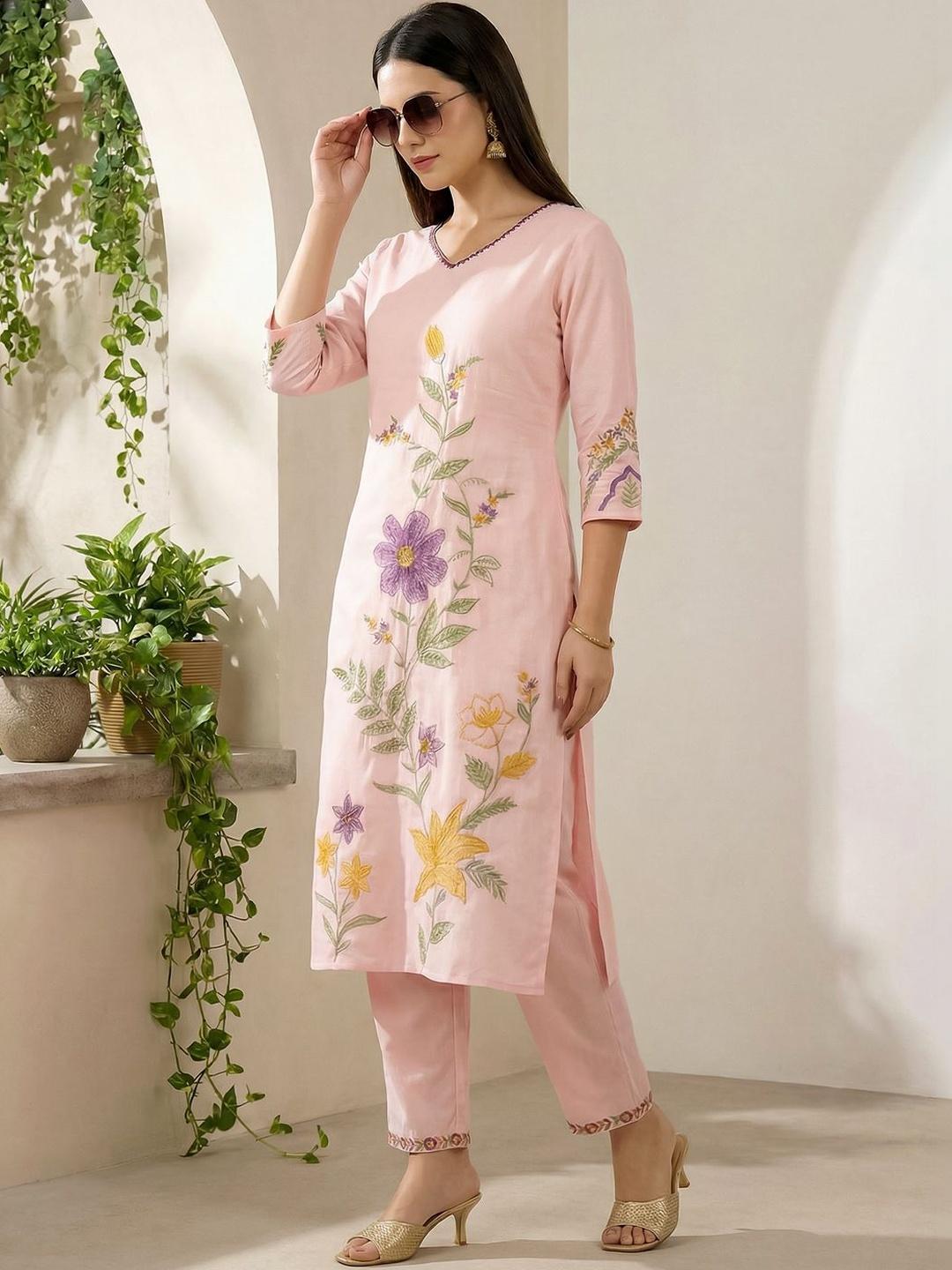 Buy Indo Era Pink Embroidered A Line Co Ords Set -  - Apparel for Women