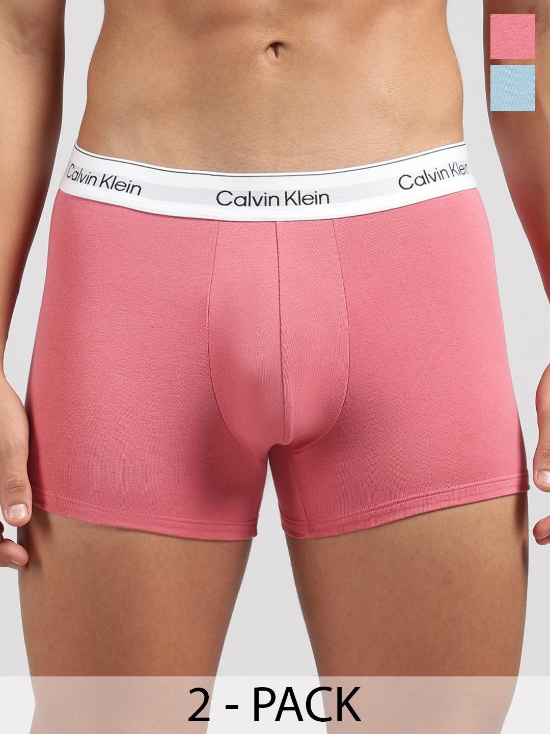 Buy Calvin Klein Underwear Pack Of 2 Cotton Blend Assorted Solid Trunks - - Apparel for Men