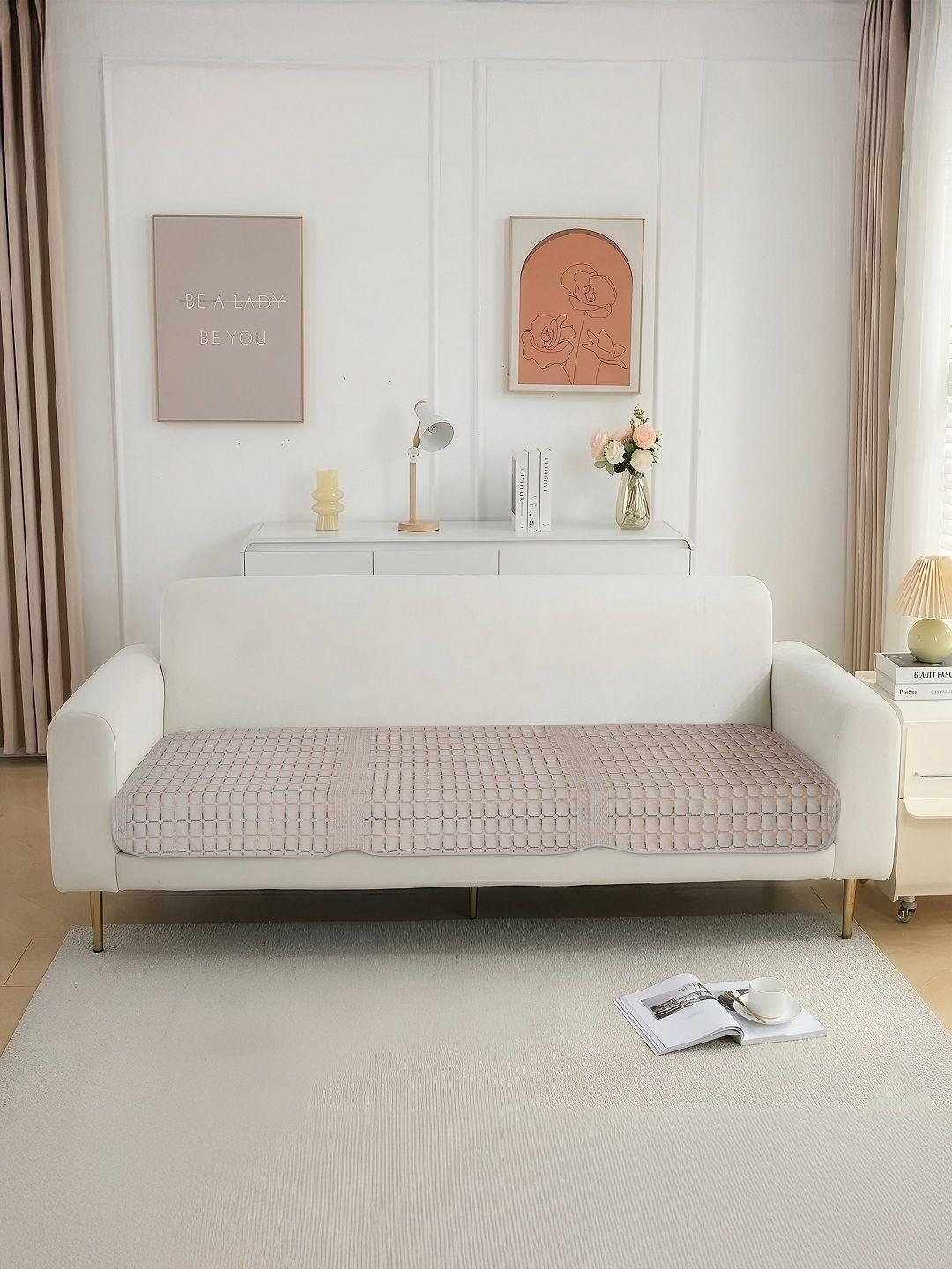 Buy Aura Cream Coloured 1 Piece Sofa Cover Without Arms -  - Home for Unisex
