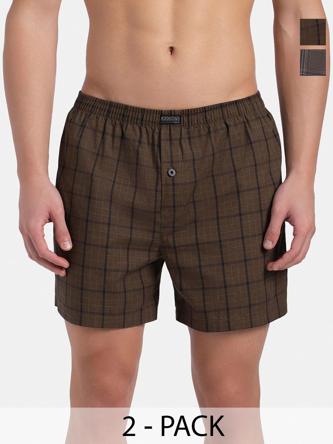 Buy Jockey Pack Of 2 Super Combed Mercerized Cotton Woven Checkered Inner Boxers 8222 - - Apparel for Men