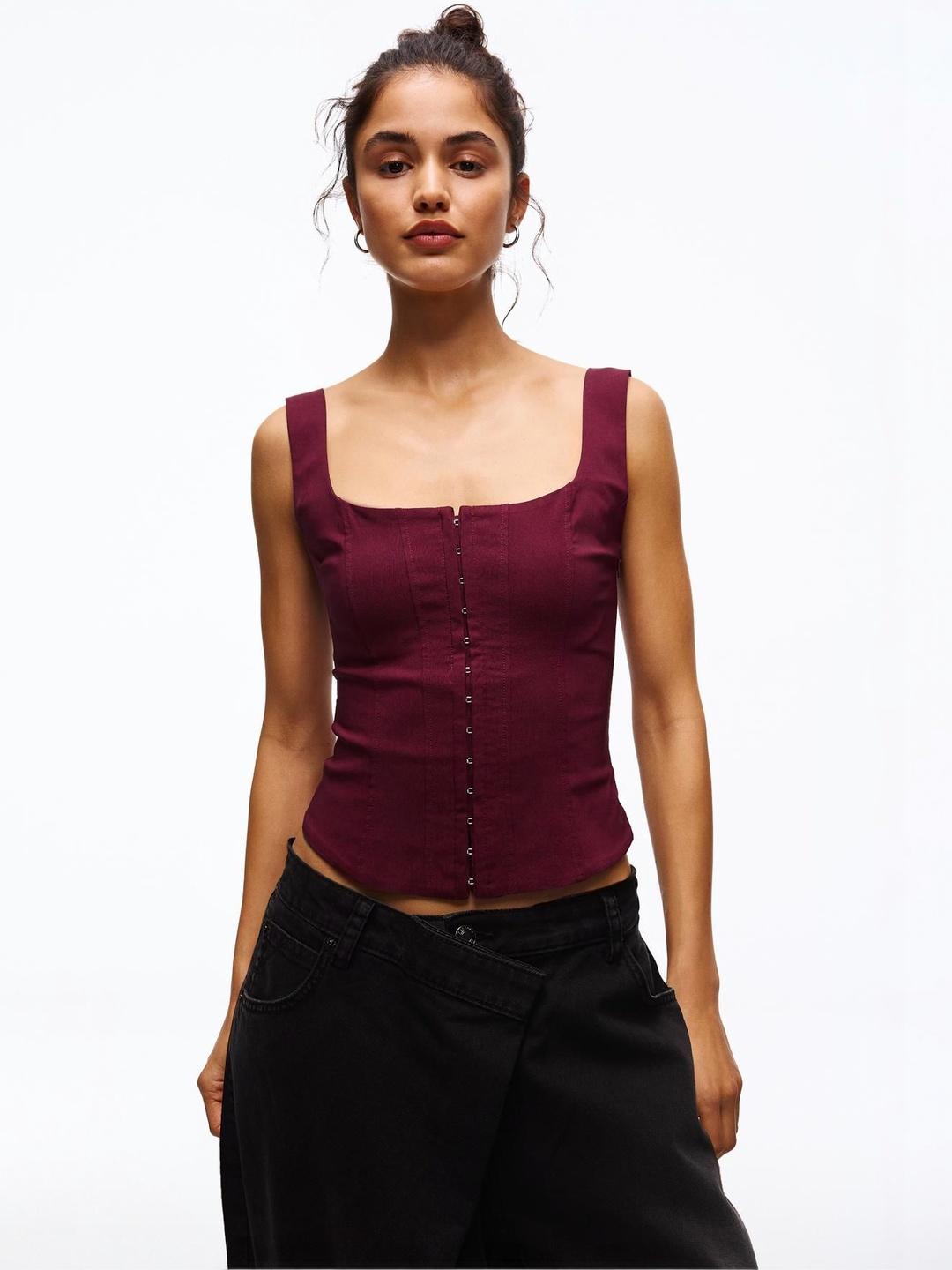 Bershka Square Neck Strappy Crop Top