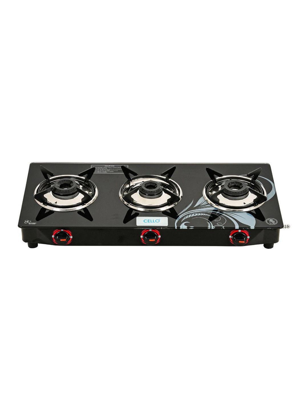 Cello Black Glass Top 3 Burner Manual Gas Stove