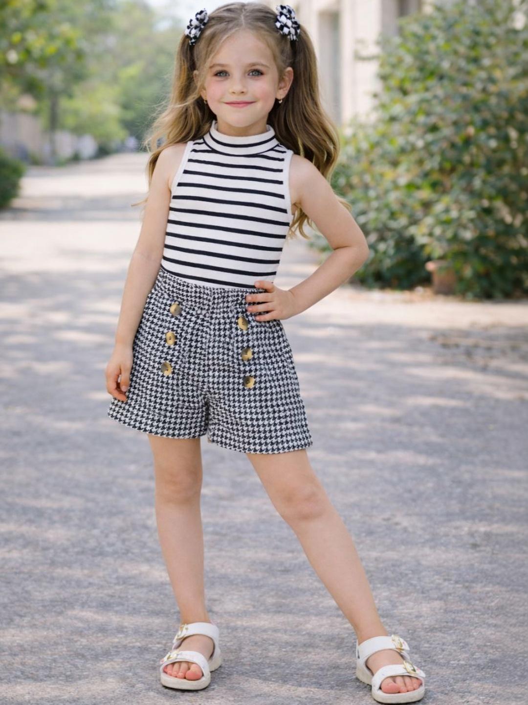 Buy RAMIAAZ Girls Striped High Neck Sleeveless Top With Shorts - - Apparel for Girls