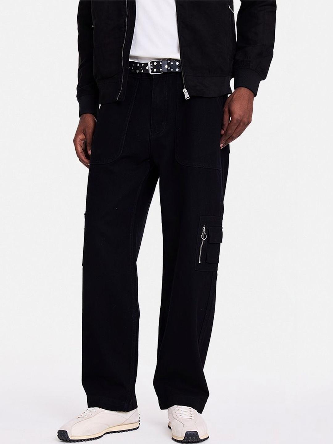 Buy Snitch Black Mid Rise Baggy Cargo Pants - - Apparel for Men