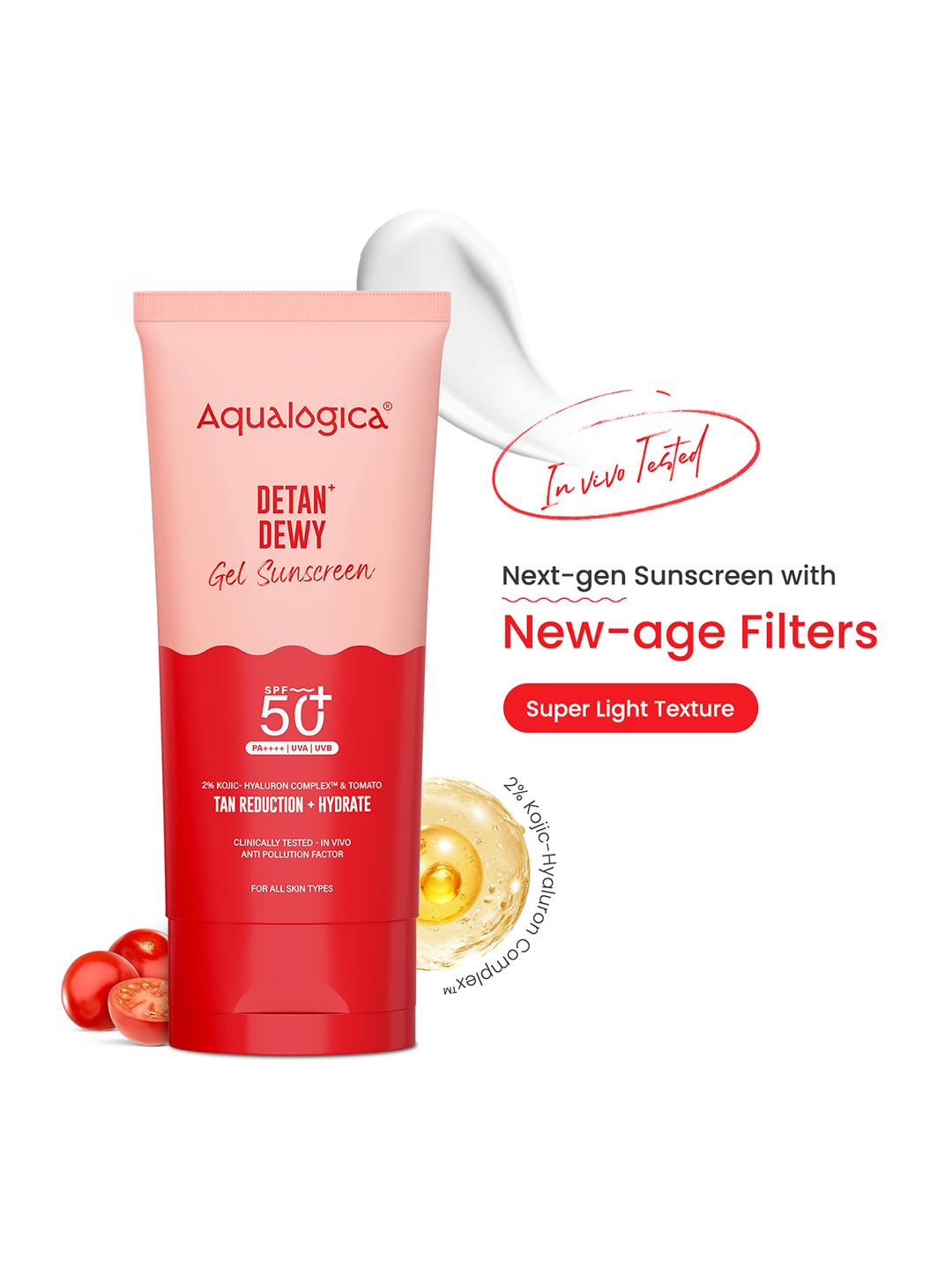 Buy Aqualogica Detan+ Dewy Sunscreen SPF 50 PA++++ With Cherry Tomato & Hyaluronic Acid 80g - - Personal Care for Unisex