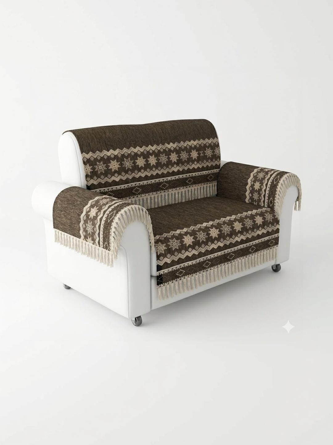Buy RAINBOW FURNISHINGS Brown & Brown Printed Cotton Blend Sofa Cover With Arms - - Home for Unisex