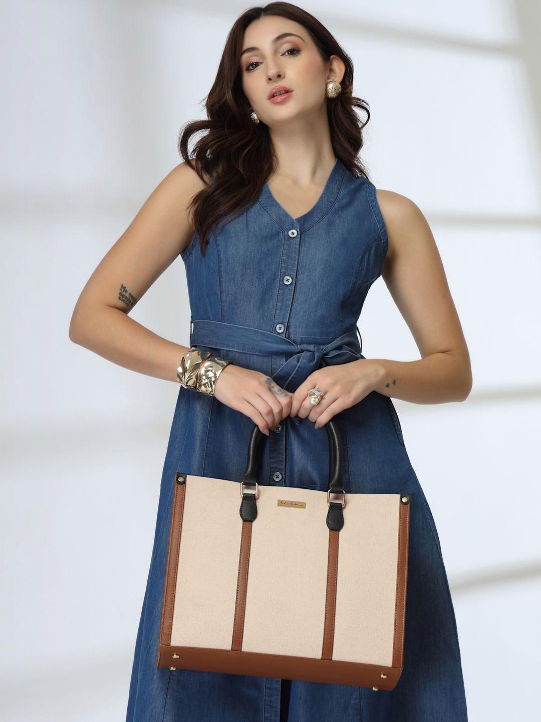 Buy Mast & Harbour Colourblocked Structured Tote Bag With Cut Work - - Accessories for Women