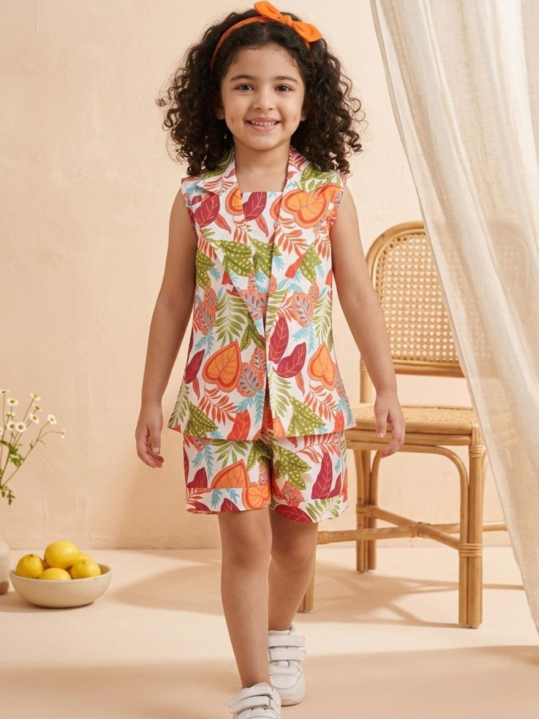 Buy Aj DEZInES Girls Printed Pure Cotton Top With Shorts With Jacket -  - Apparel for Girls