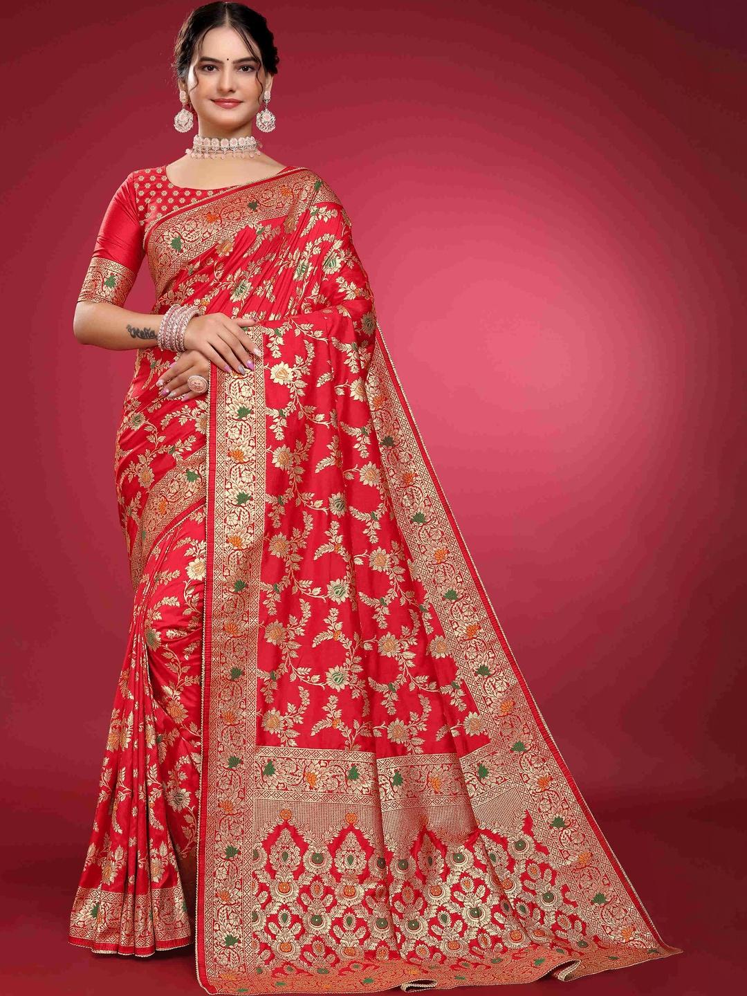 Buy Leafsy Floral Woven Design Zari Art Silk Banarasi Saree -  - Apparel for Women