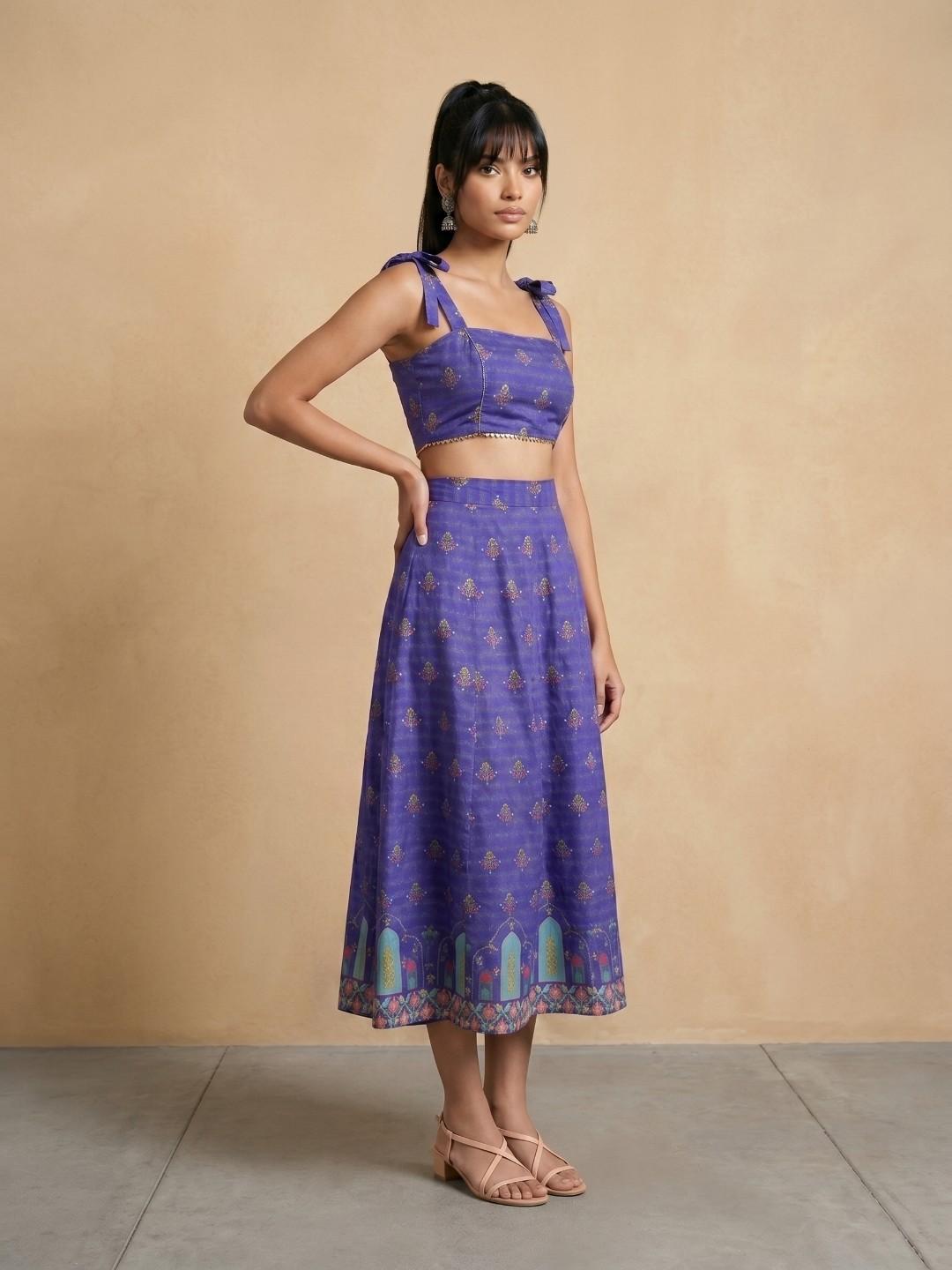 Buy Fusion By Glitchez Floral Printed Shoulder Straps Co Ords With Lace Detail - - Apparel for Women