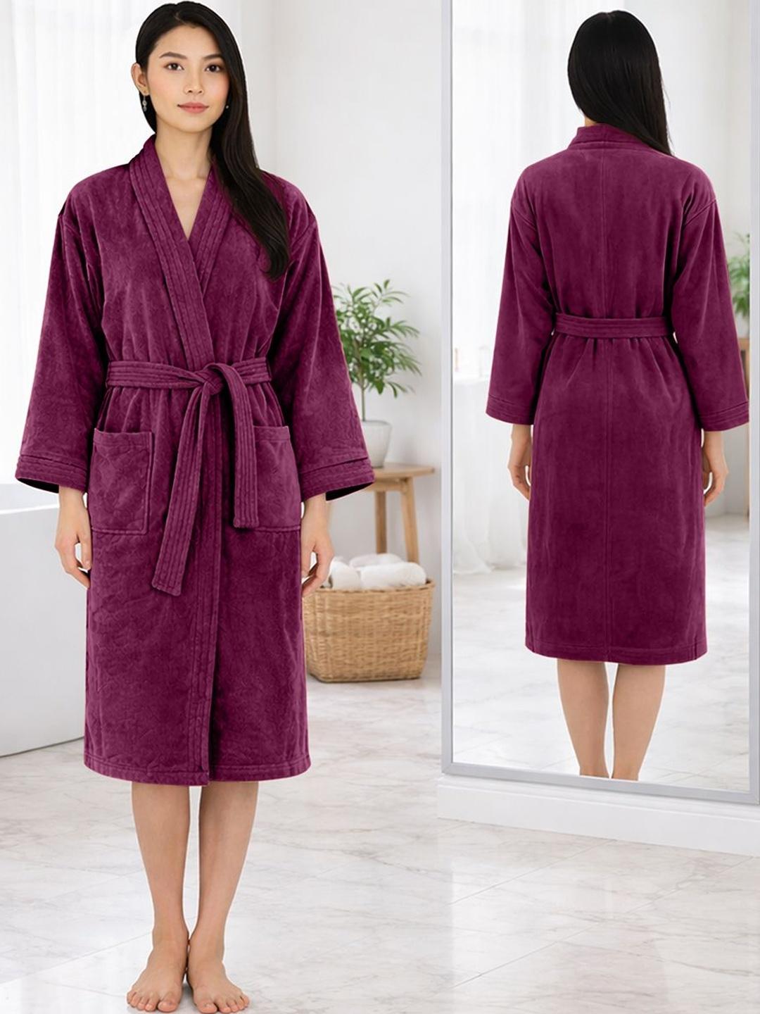 Buy HOUSSE Maroon Solid Microfibre Drawstring Midi Bath Robe L - - Home for Unisex