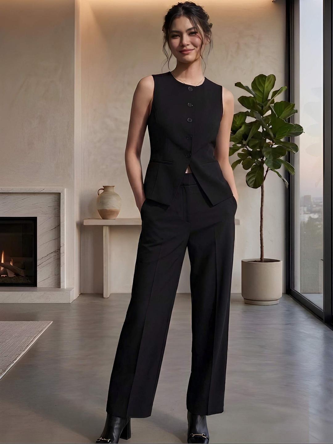 Buy Roadster Solid Waistcoat With Trousers - - Apparel for Women