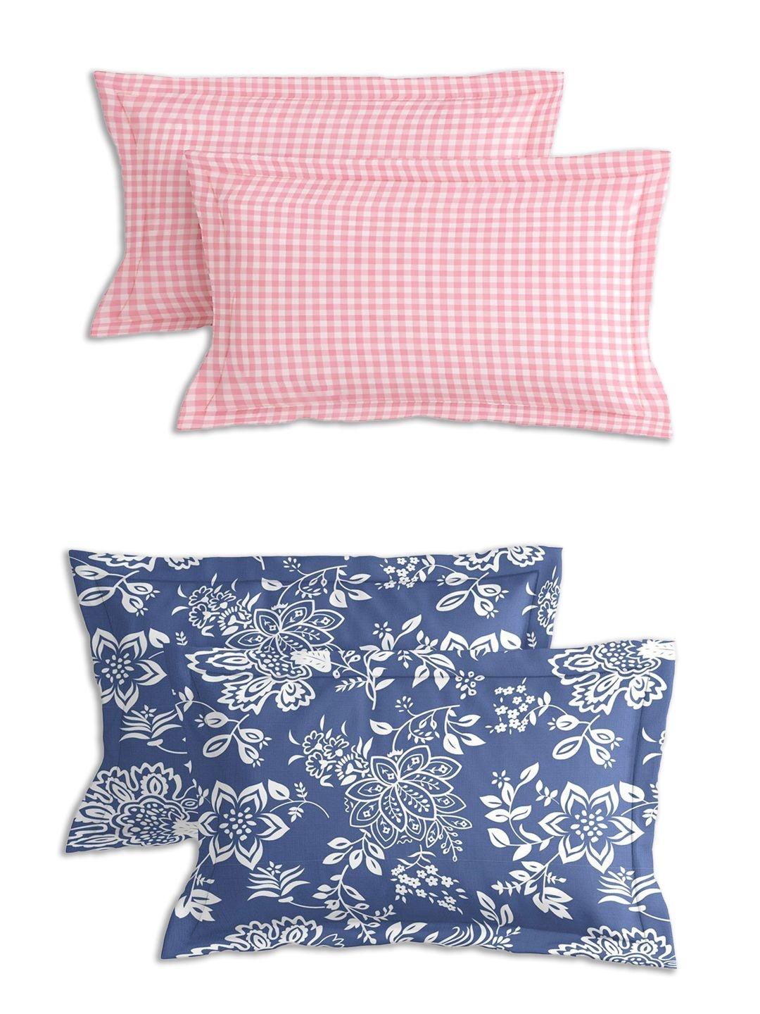 Buy MORADO White & Pink 4 Pieces Floral Pure Cotton Blend Rectangle Pillow Covers - - Home for Unisex