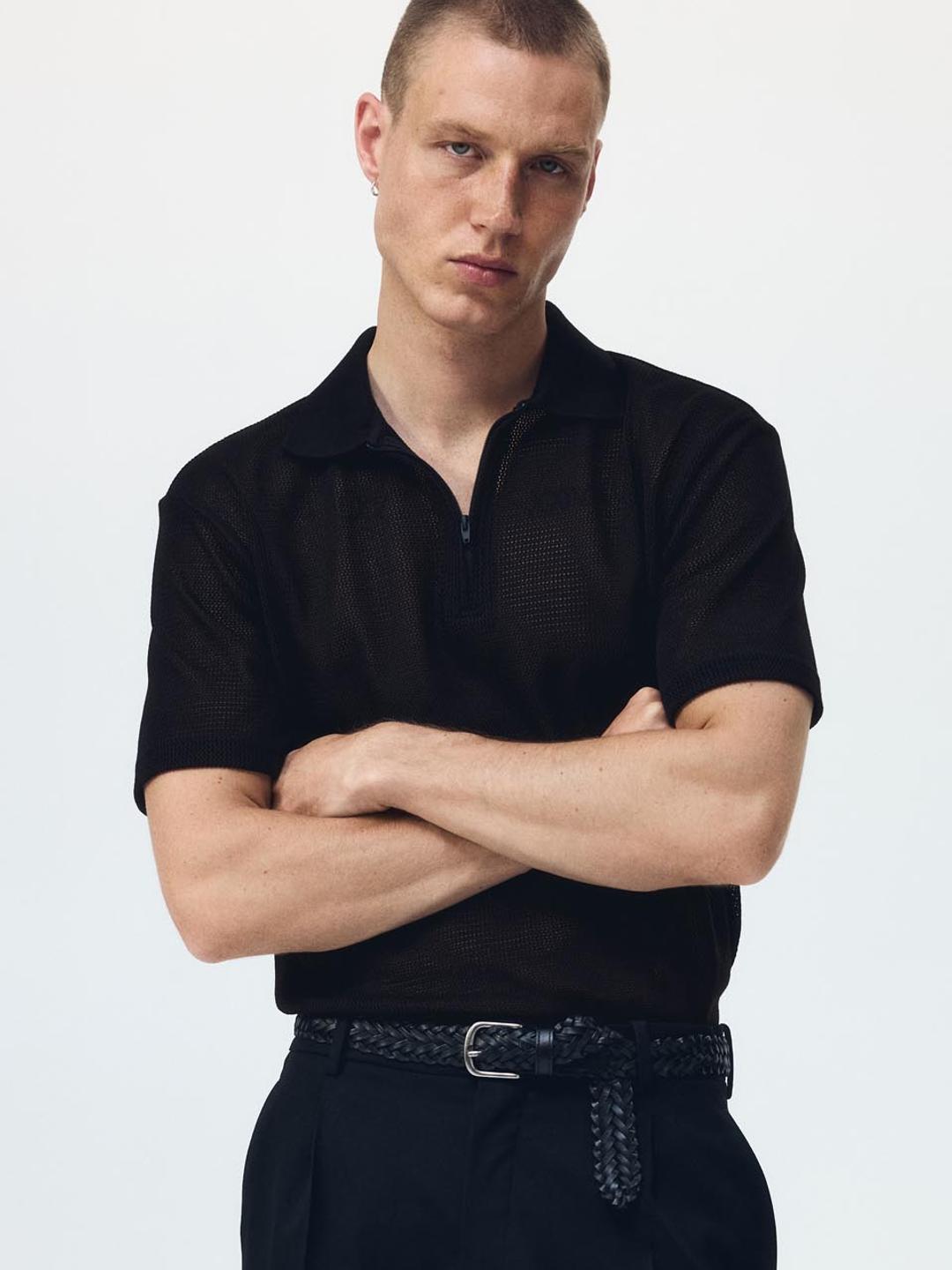 H&M Regular Fit Hole Knit Polo Shirt - - Apparel for Men