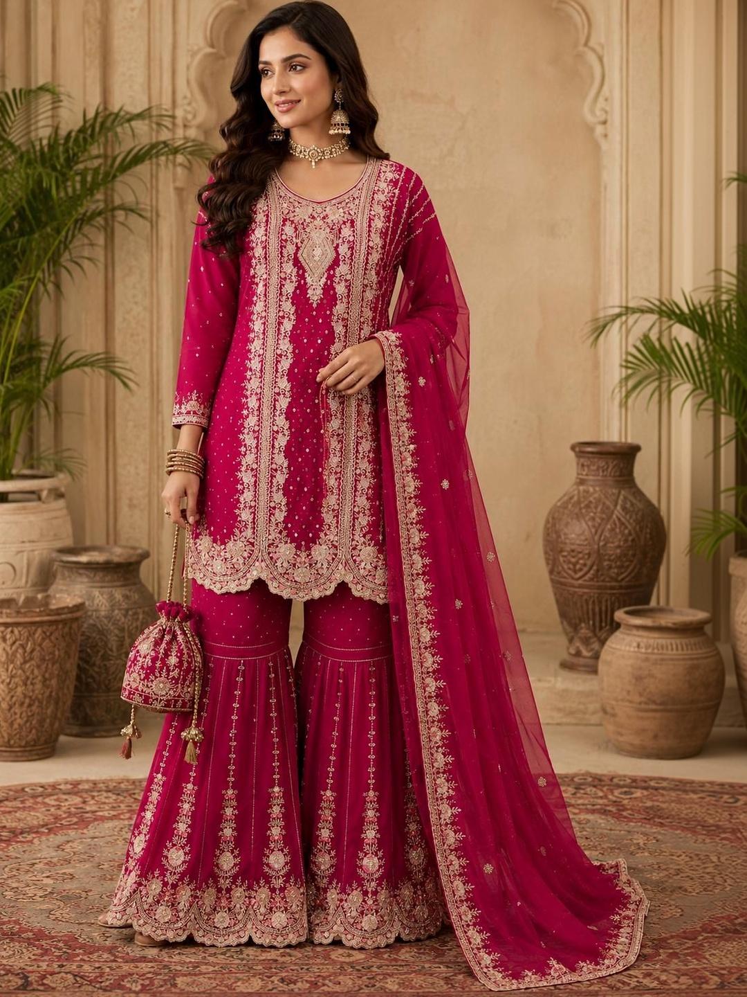 Buy COCFI Women Ethnic Motifs Embroidered Panelled Kurta With Sharara ...