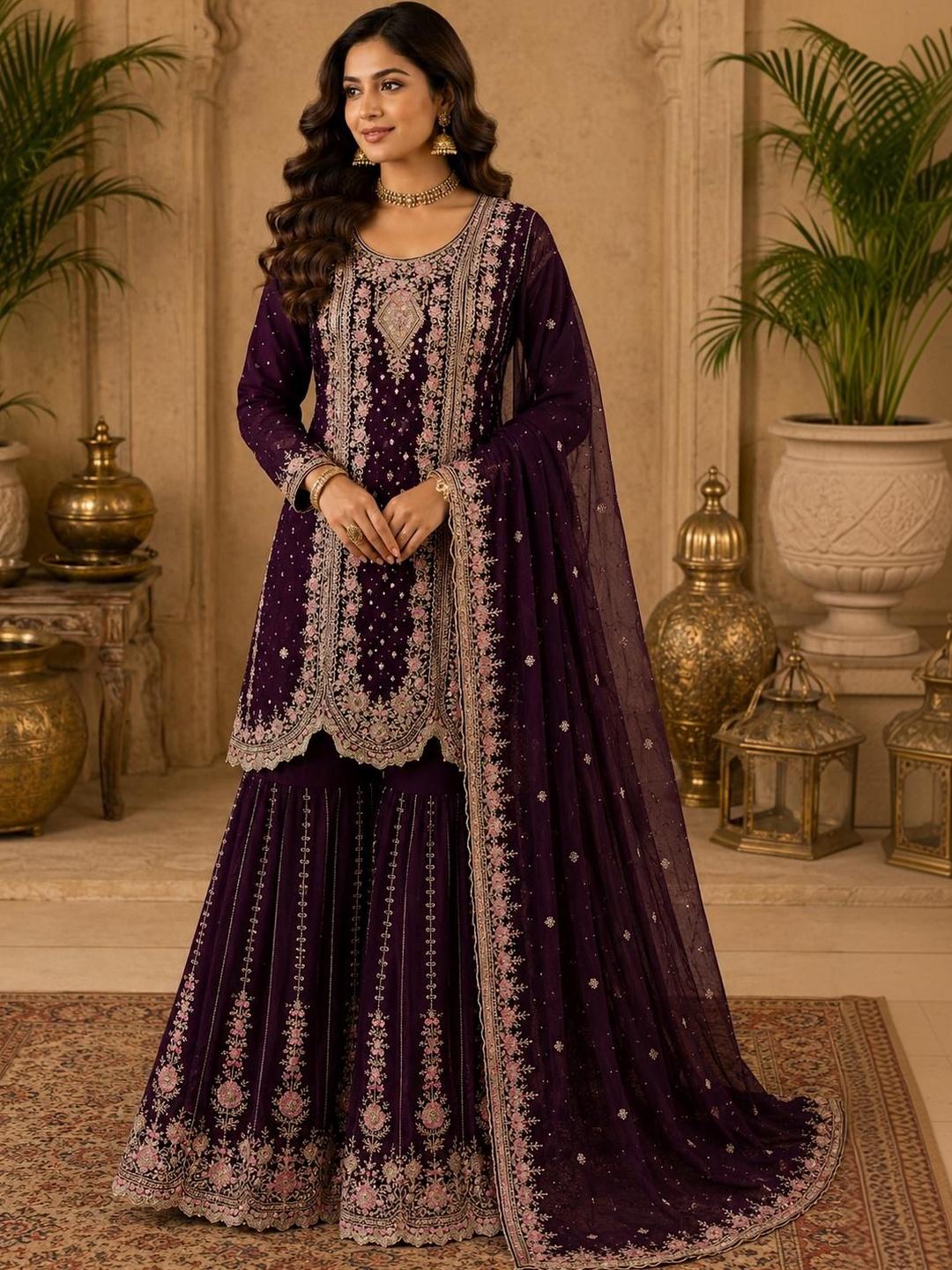 Buy COCFI Women Ethnic Motifs Embroidered Panelled Sequinned Kurta With ...