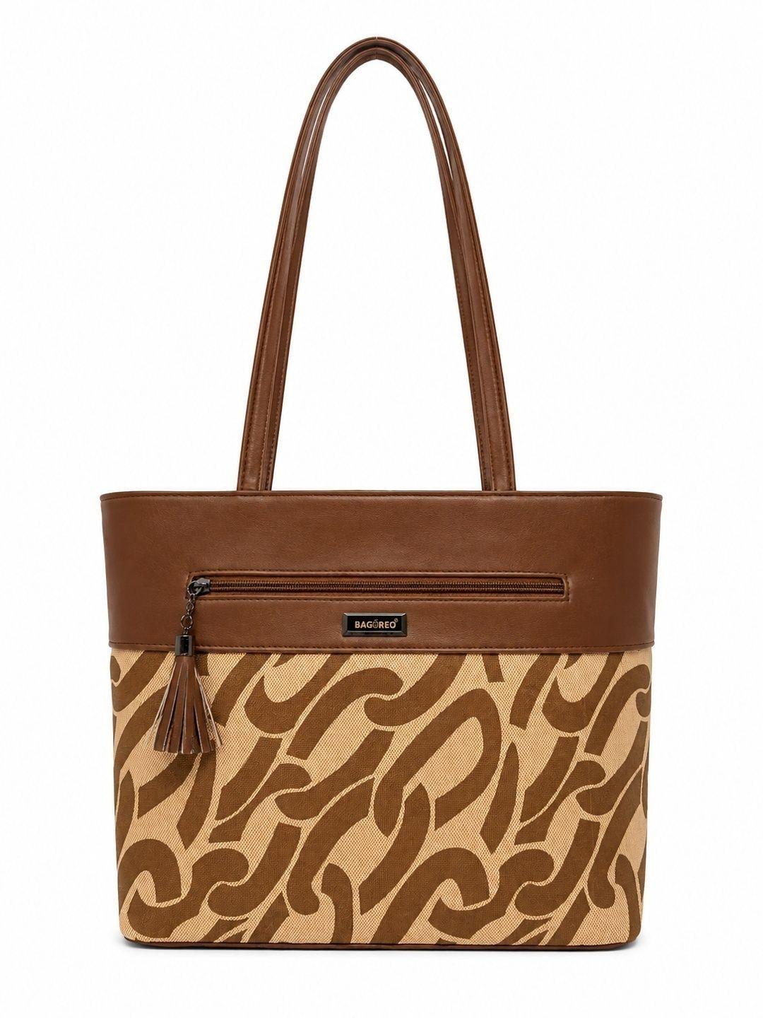 Buy BAGOREO Walnut Brown Vegan Leather Signature Wave Pattern Tote Shoulder Handbag -  - Accessories for Women