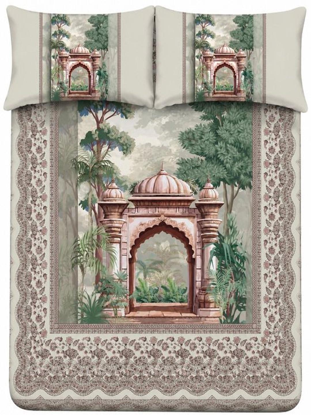 Buy Aura Cream Coloured Ethnic Motifs 300 TC King Bedsheet With 2 Pillow Covers -  - Home for Unisex