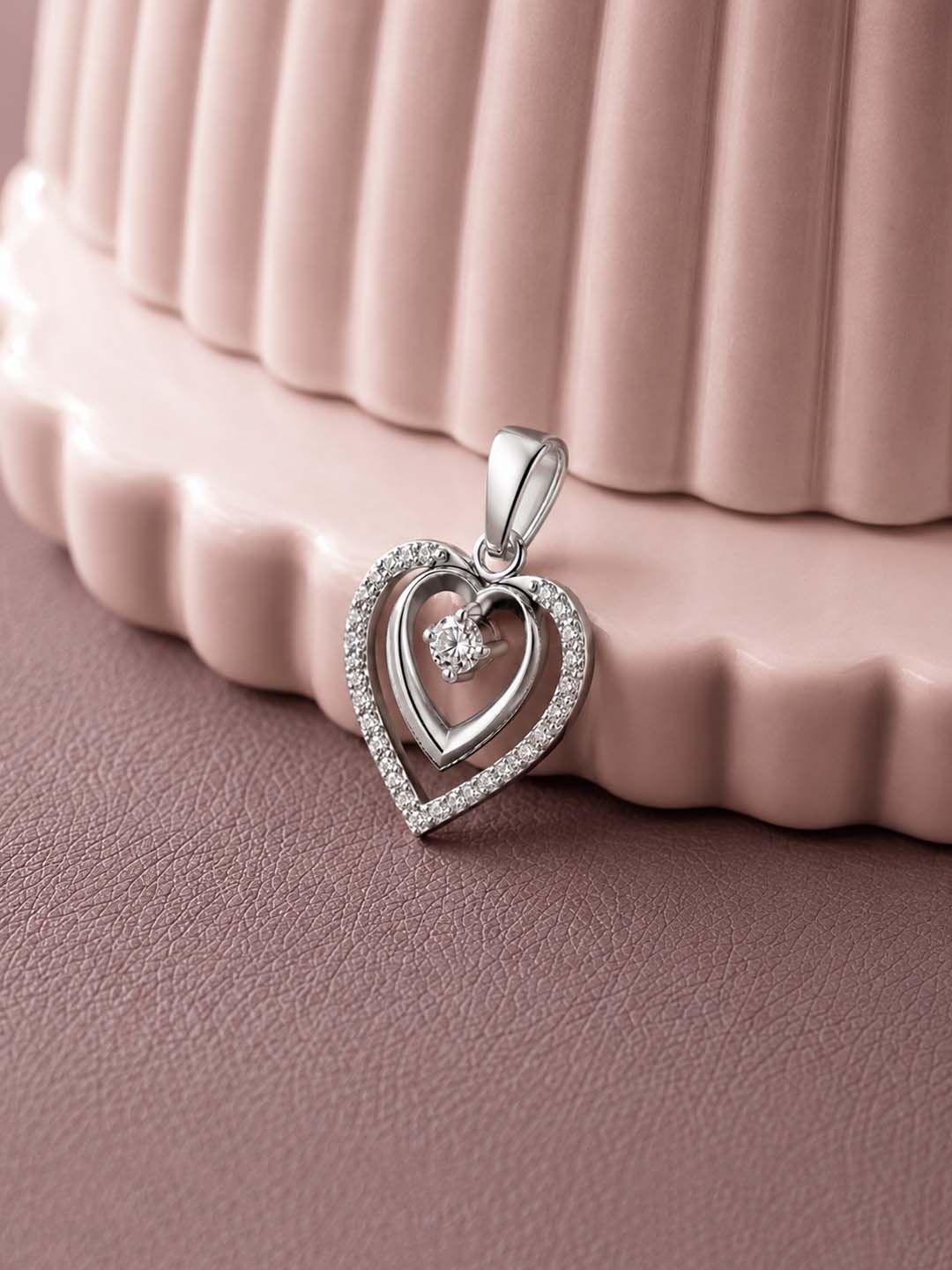 Buy MISS HIGHNESS 925 Sterling Silver Rhodium Plated Cubic Zirconia Studded Heart Pendant - - Accessories for Women