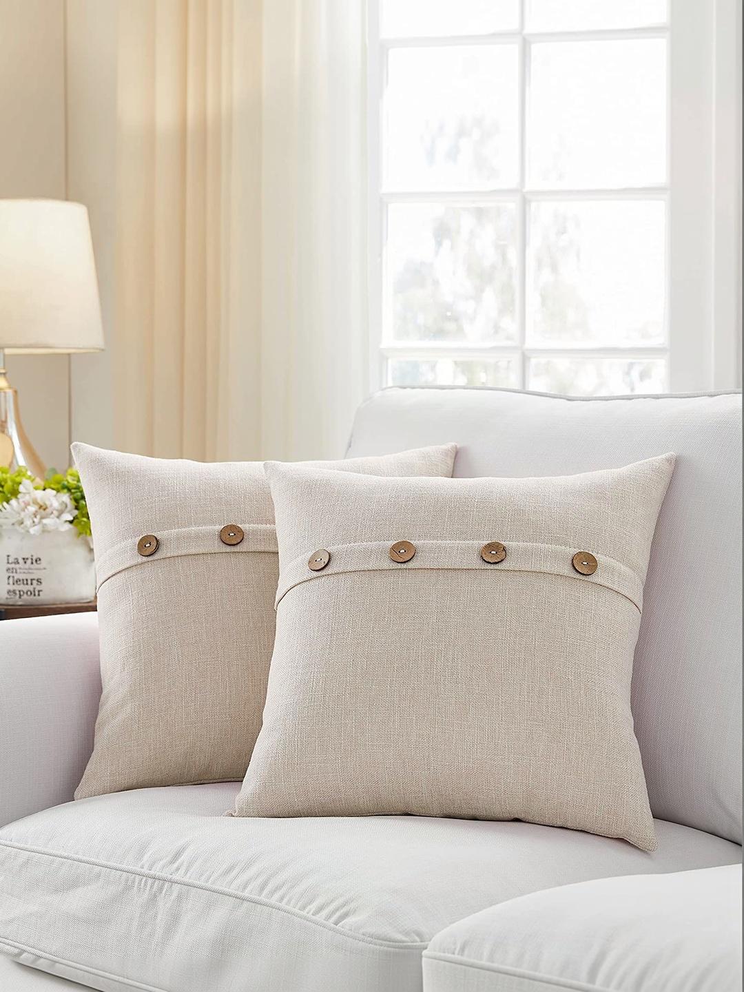 Buy Khooti Cream Coloured Set Of 2 Square Cushion Covers -  - Home for Unisex